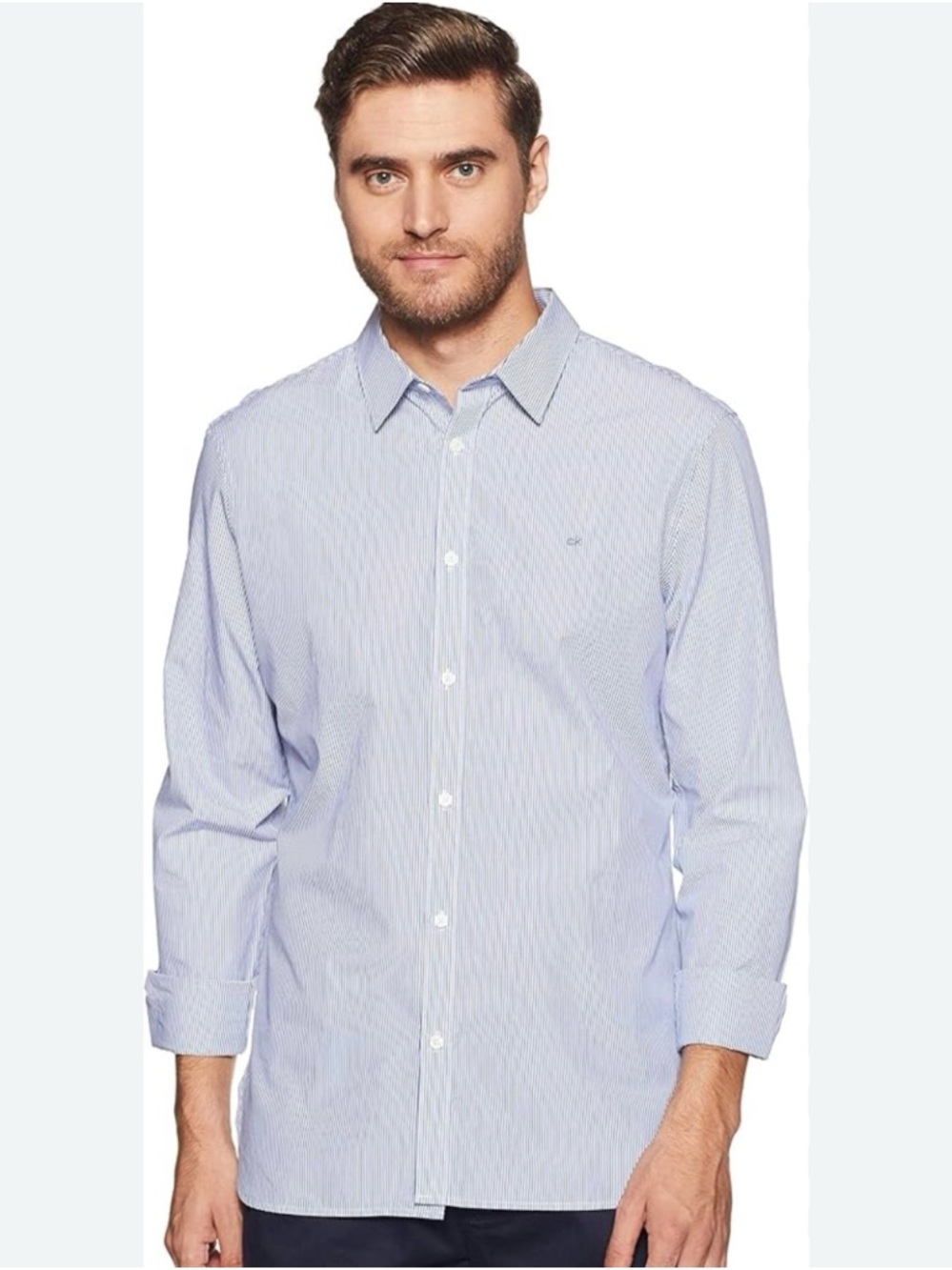 Calvin Klein Men's Light Blue Striped Dress Shirt